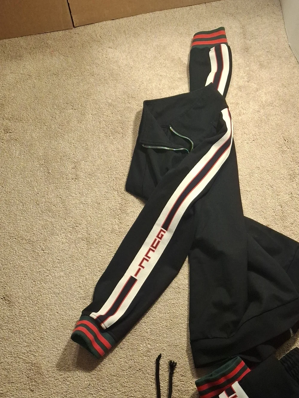 Gucci Black Track Jacket & Pants Set with Signature Stripes